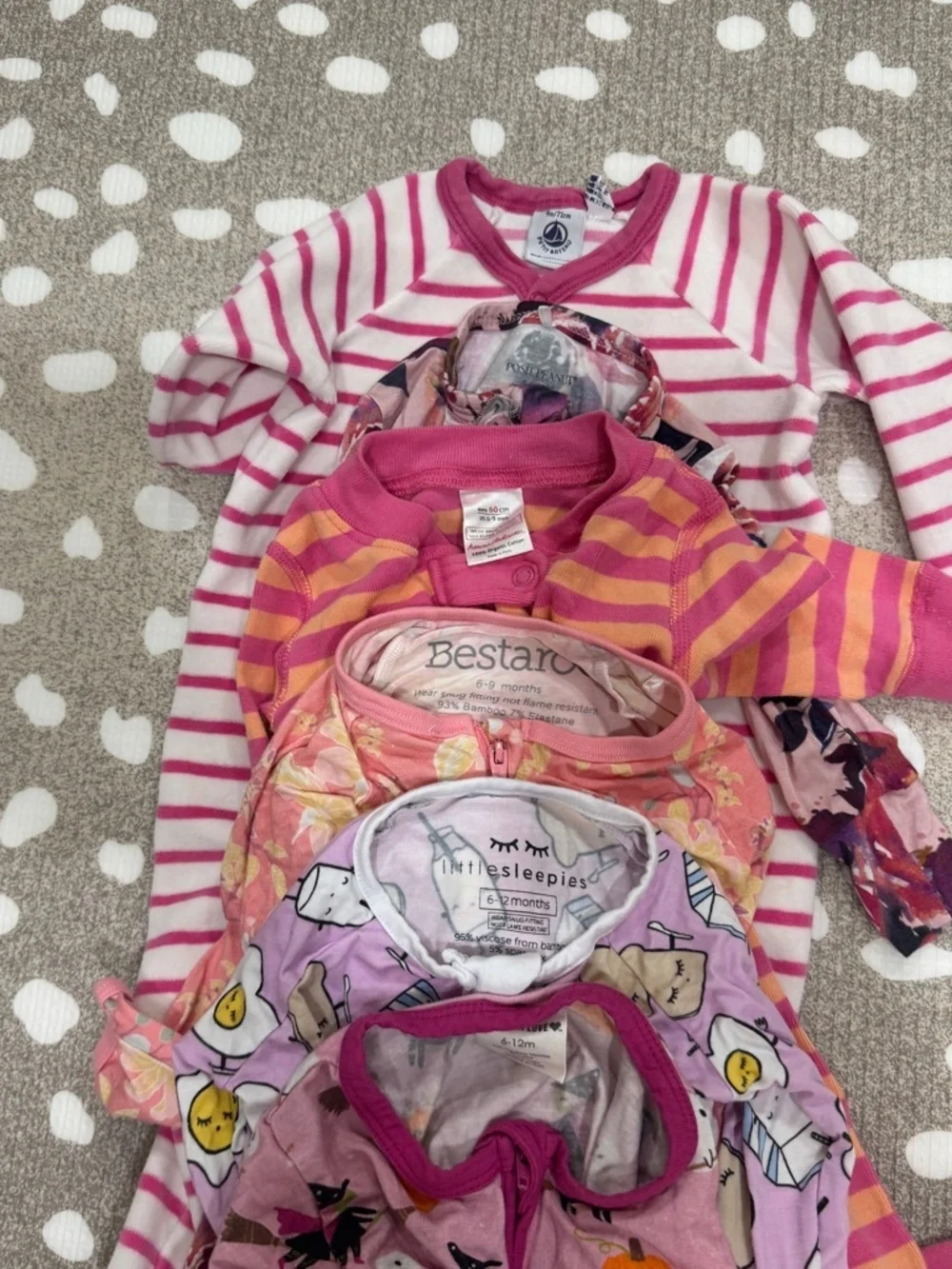 Lot of 6 bamboo footies zippy ruffle baby girl playsuit floral breakfast buddies